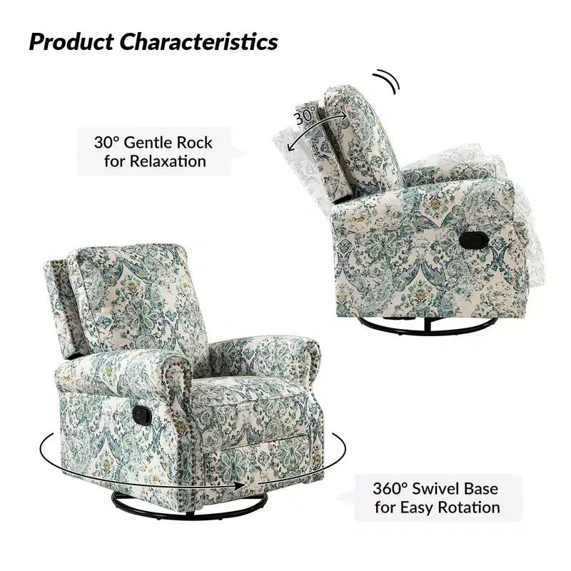 Lot de 2 fauteuils inclinables pivotants manuels traditionnels Pablo avec garnitures cloutées pour salon | KARAT HOME