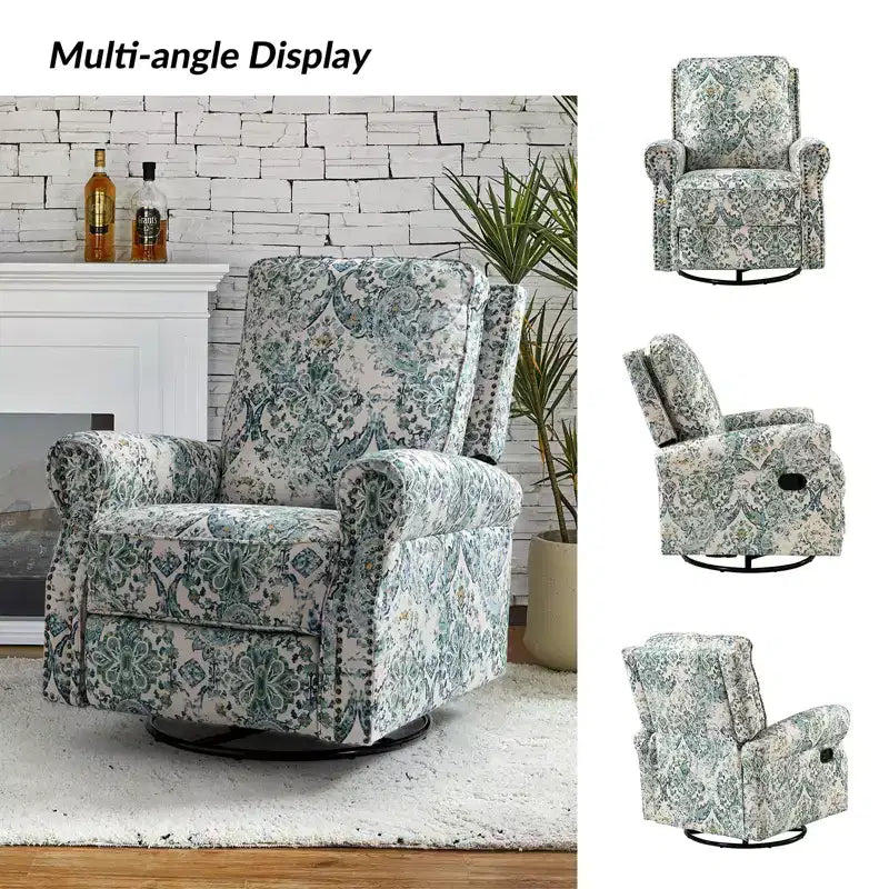 Lot de 2 fauteuils inclinables pivotants manuels traditionnels Pablo avec garnitures cloutées pour salon | KARAT HOME