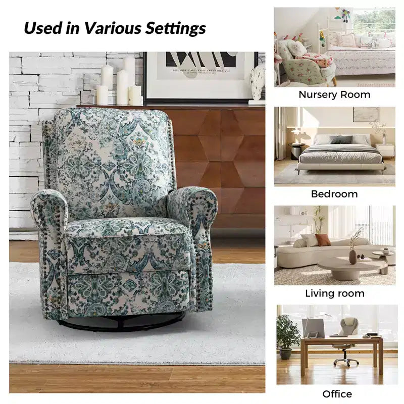Lot de 2 fauteuils inclinables pivotants manuels traditionnels Pablo avec garnitures cloutées pour salon | KARAT HOME