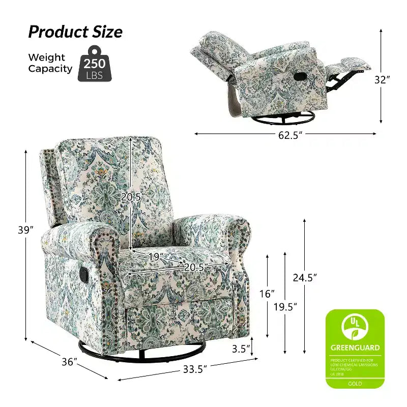 Lot de 2 fauteuils inclinables pivotants manuels traditionnels Pablo avec garnitures cloutées pour salon | KARAT HOME