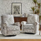 Lot de 2 fauteuils inclinables pivotants manuels traditionnels Pablo avec garnitures cloutées pour salon | KARAT HOME