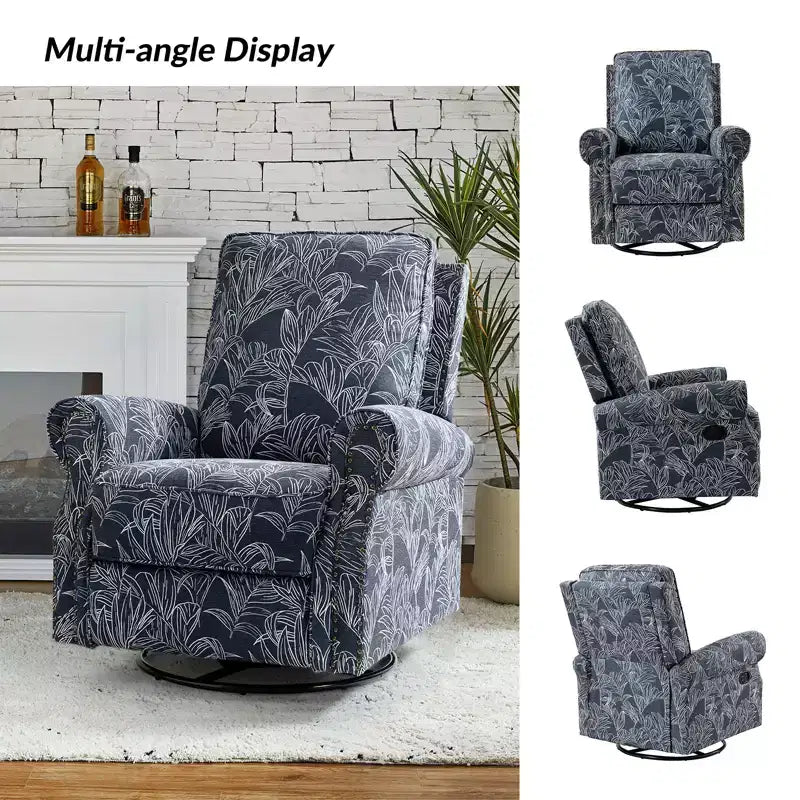 Lot de 2 fauteuils inclinables pivotants manuels traditionnels Pablo avec garnitures cloutées pour salon | KARAT HOME