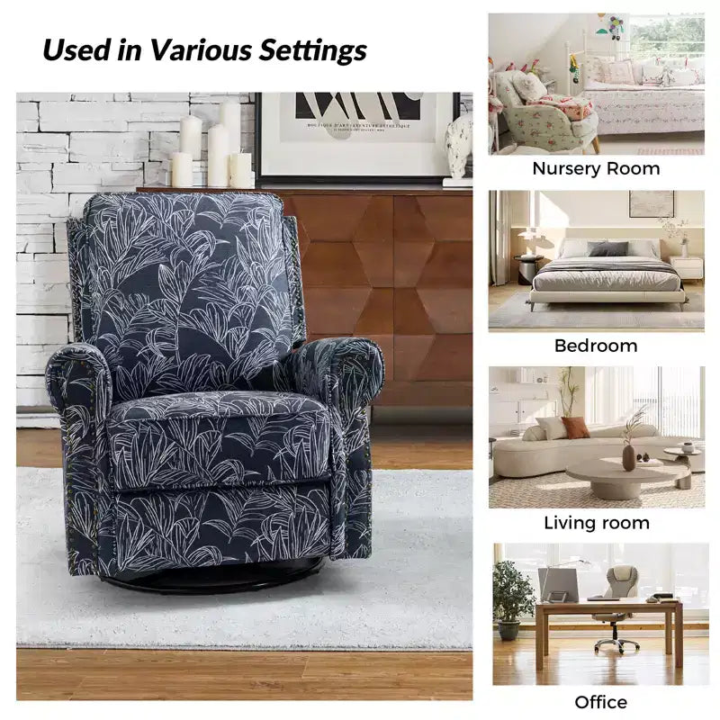 Lot de 2 fauteuils inclinables pivotants manuels traditionnels Pablo avec garnitures cloutées pour salon | KARAT HOME