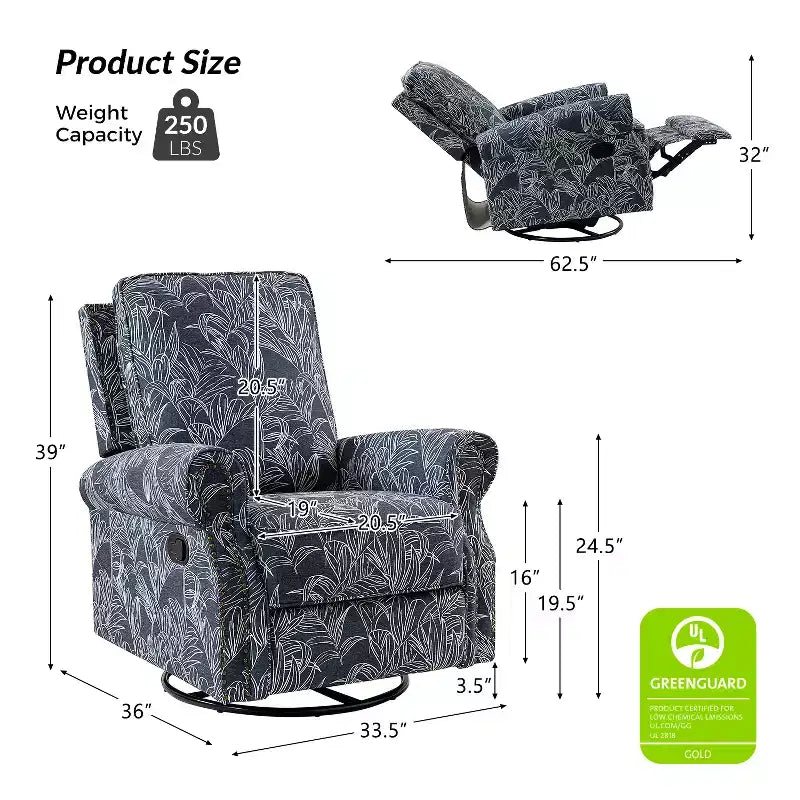 Lot de 2 fauteuils inclinables pivotants manuels traditionnels Pablo avec garnitures cloutées pour salon | KARAT HOME