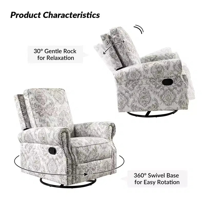 Lot de 2 fauteuils inclinables pivotants manuels traditionnels Pablo avec garnitures cloutées pour salon | KARAT HOME