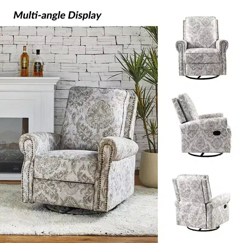Lot de 2 fauteuils inclinables pivotants manuels traditionnels Pablo avec garnitures cloutées pour salon | KARAT HOME