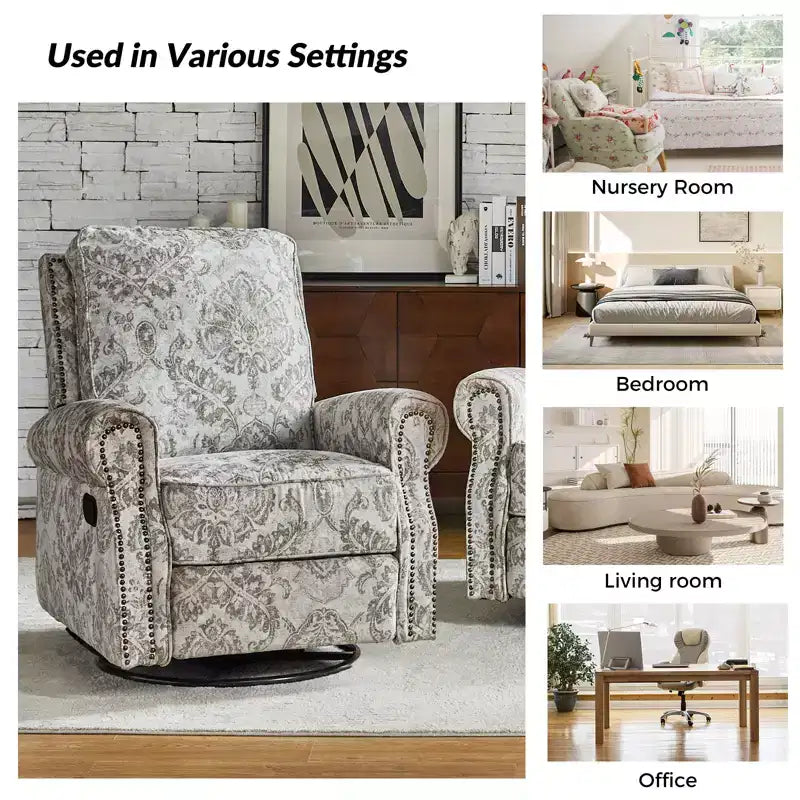 Lot de 2 fauteuils inclinables pivotants manuels traditionnels Pablo avec garnitures cloutées pour salon | KARAT HOME