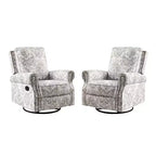 Lot de 2 fauteuils inclinables pivotants manuels traditionnels Pablo avec garnitures cloutées pour salon | KARAT HOME