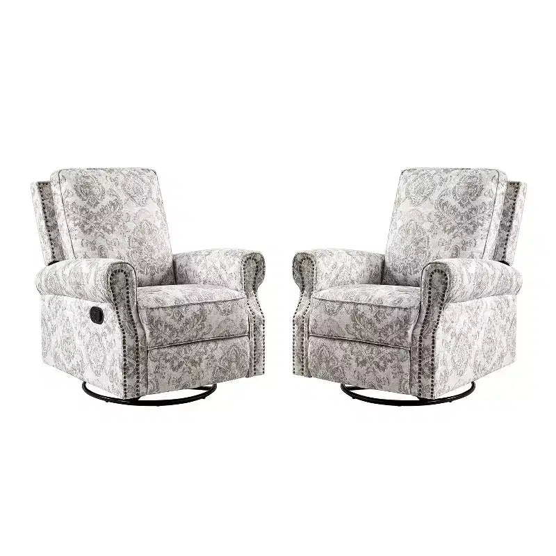 Lot de 2 fauteuils inclinables pivotants manuels traditionnels Pablo avec garnitures cloutées pour salon | KARAT HOME