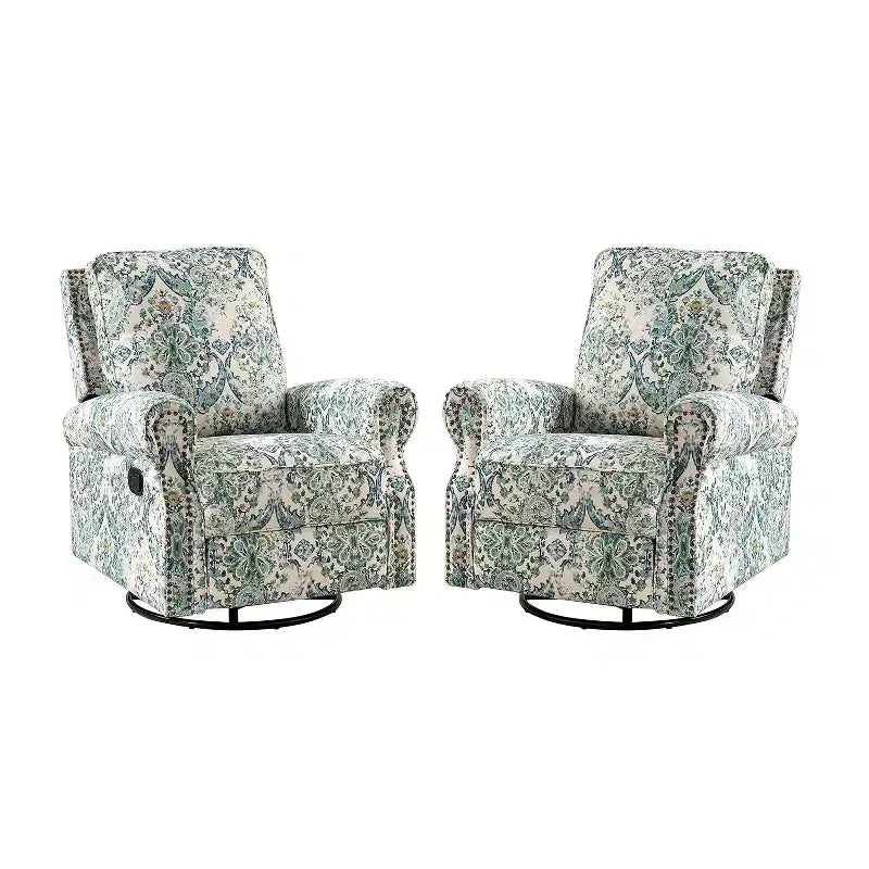 Lot de 2 fauteuils inclinables pivotants manuels traditionnels Pablo avec garnitures cloutées pour salon | KARAT HOME