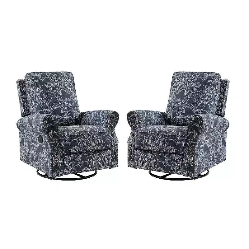 Lot de 2 fauteuils inclinables pivotants manuels traditionnels Pablo avec garnitures cloutées pour salon | KARAT HOME